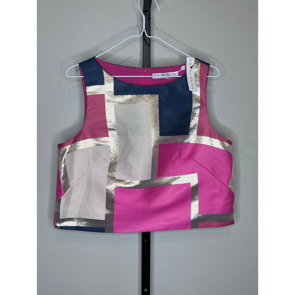 Trina Turk Cayley 2 Top Size 6 Metallic Geometric Print Sleeveless NWT - Picture 2 of 7